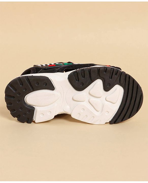 Pine Kids Sandals with Velcro Closure & Text Print - Black