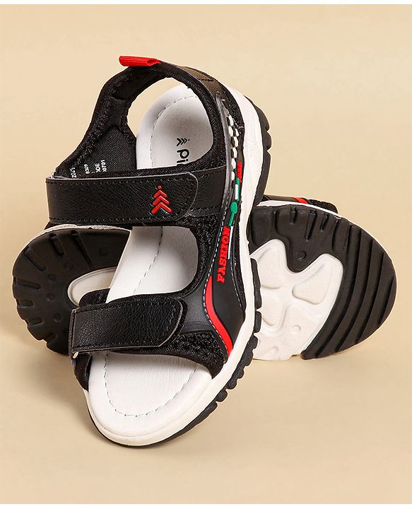 Pine Kids Sandals with Velcro Closure & Text Print - Black