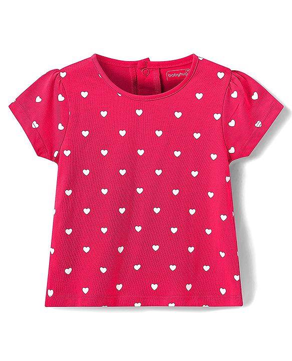 Babyhug Cotton Woven Frock & Half Sleeves Inner Tee With Heart Print - Navy Blue & Pink