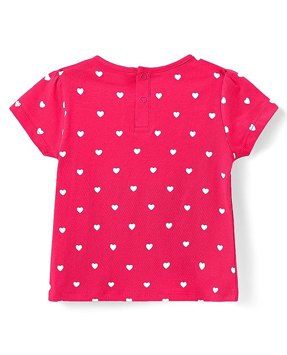 Babyhug Cotton Woven Frock & Half Sleeves Inner Tee With Heart Print - Navy Blue & Pink