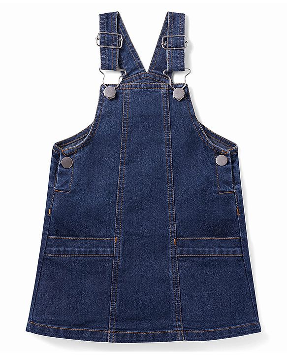 Babyhug Cotton Woven Frock & Half Sleeves Inner Tee With Heart Print - Navy Blue & Pink