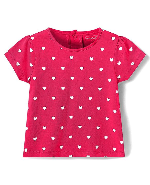 Babyhug Cotton Woven Frock & Half Sleeves Inner Tee With Heart Print - Navy Blue & Pink