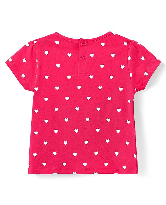 Babyhug Cotton Woven Frock & Half Sleeves Inner Tee With Heart Print - Navy Blue & Pink
