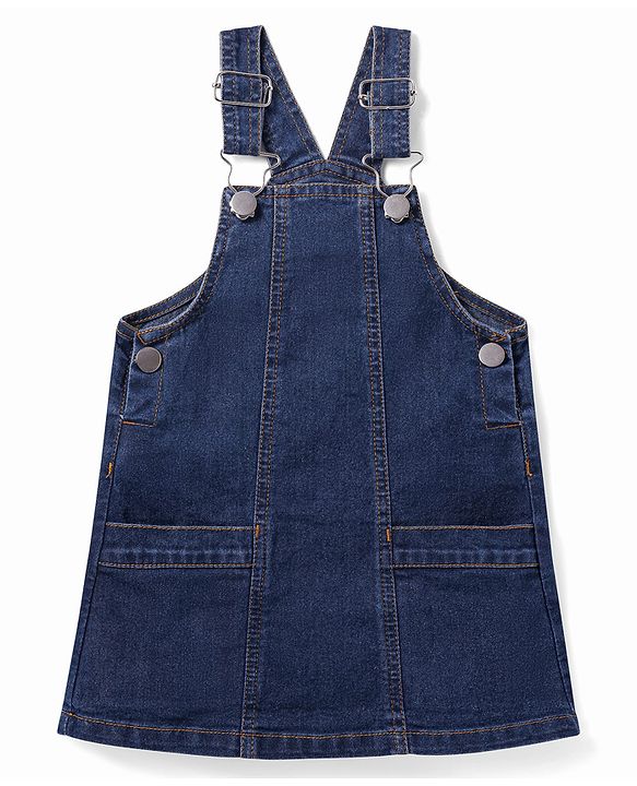 Babyhug Cotton Woven Frock & Half Sleeves Inner Tee With Heart Print - Navy Blue & Pink