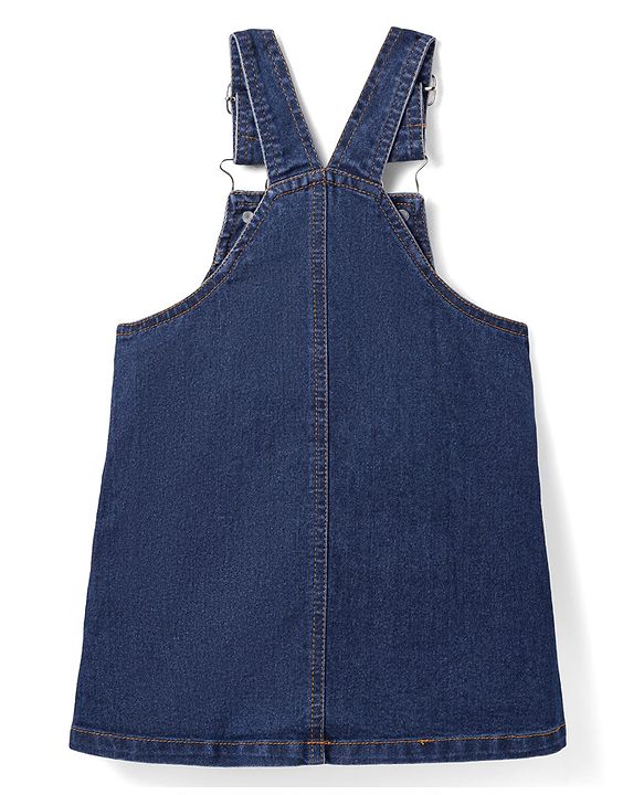 Babyhug Cotton Woven Frock & Half Sleeves Inner Tee With Heart Print - Navy Blue & Pink