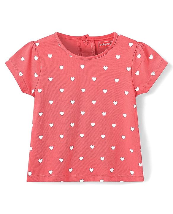 Babyhug Cotton Woven Frock & Half Sleeves Inner Tee With Heart Print - Navy Blue & Pink