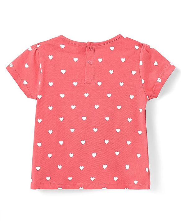 Babyhug Cotton Woven Frock & Half Sleeves Inner Tee With Heart Print - Navy Blue & Pink