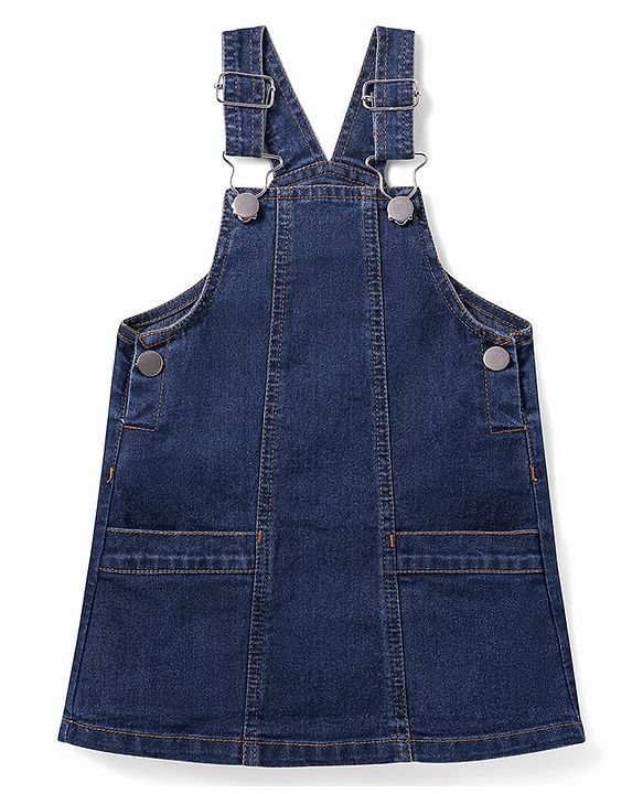 Babyhug Cotton Woven Frock & Half Sleeves Inner Tee With Heart Print - Navy Blue & Pink