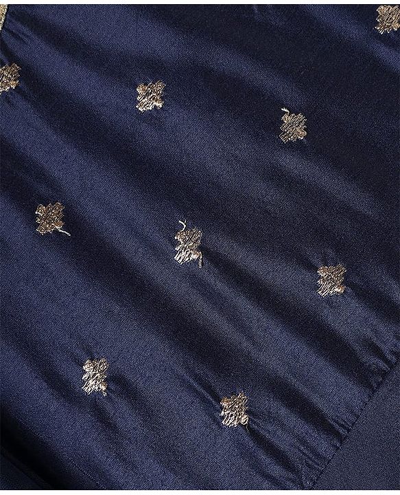 Pine Kids Woven Three Fourth Sleeves Kurta Chudidar Set with Embroidery & Lace Detailing - Navy Blue