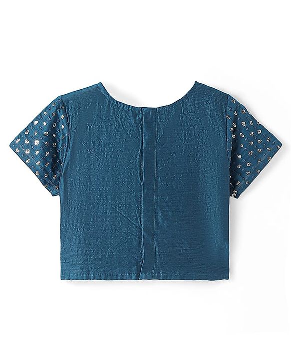 Pine Kids Woven Half Sleeves Floral Printed Choli Lehenga Set with Dupatta & Sequin Detailing - Teal Blue