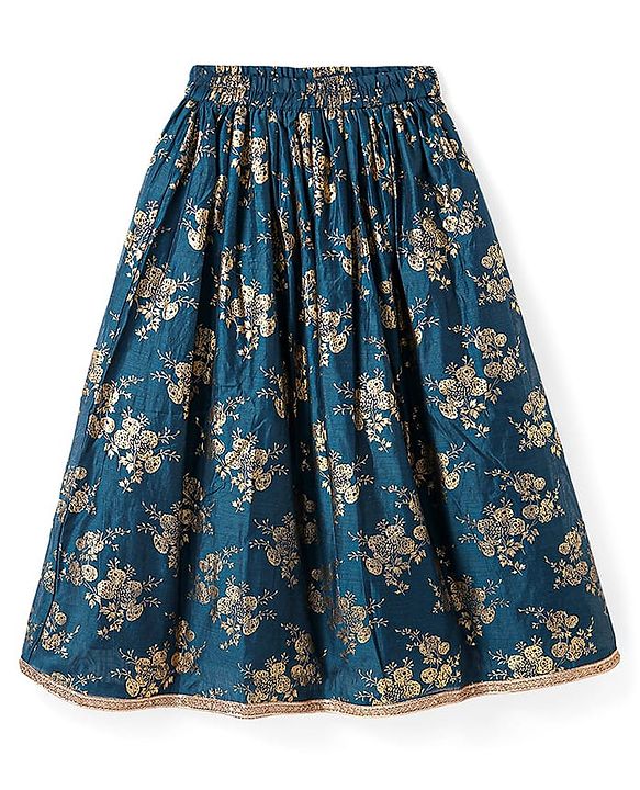 Pine Kids Woven Half Sleeves Floral Printed Choli Lehenga Set with Dupatta & Sequin Detailing - Teal Blue