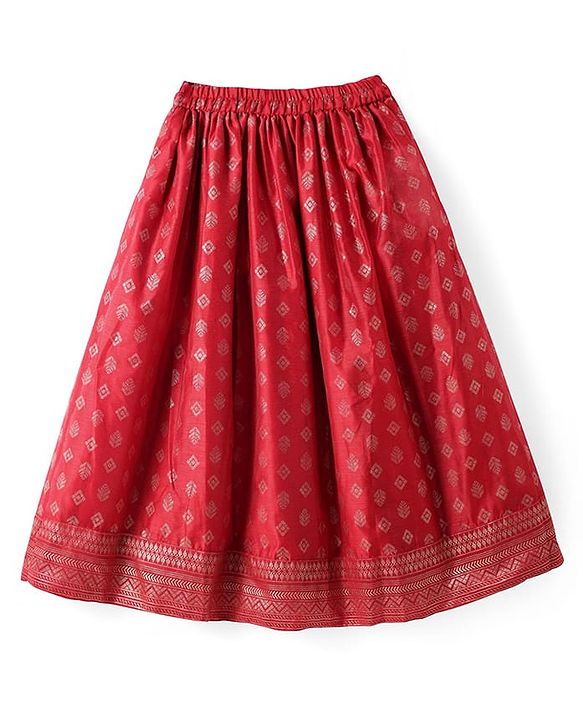 Pine Kids Half Sleeves Floral Embroidered Choli with Foil Printed Lehenga  & Dupatta   Set - Red