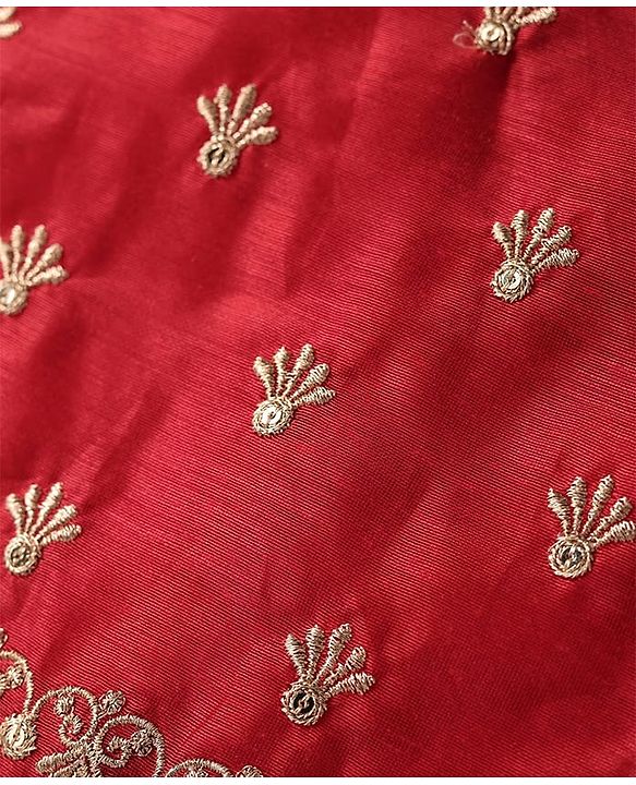 Pine Kids Half Sleeves Floral Embroidered Choli with Foil Printed Lehenga  & Dupatta   Set - Red