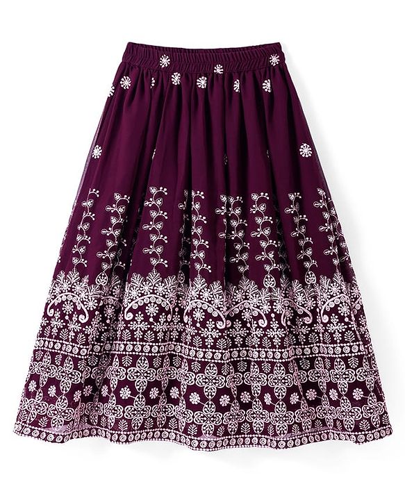 Pine Kids Woven Half Sleeves Floral Sequinned Choli Lehenga Set with Dupatta - Wine
