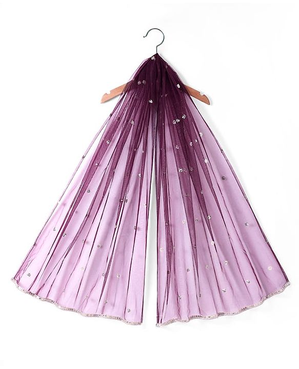 Pine Kids Woven Half Sleeves Floral Sequinned Choli Lehenga Set with Dupatta - Wine