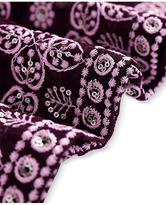 Pine Kids Woven Half Sleeves Floral Sequinned Choli Lehenga Set with Dupatta - Wine