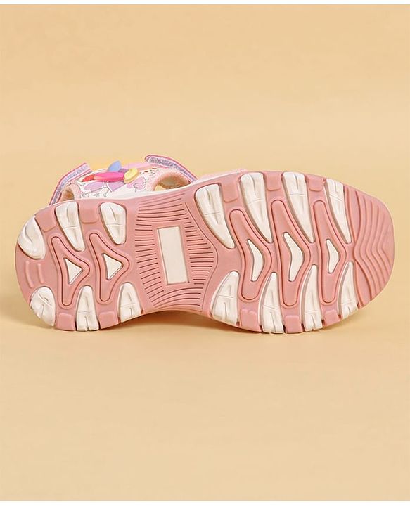 Pine Kids Heart Printed Sandals With Floral Applique & Velcro Closure - Purple