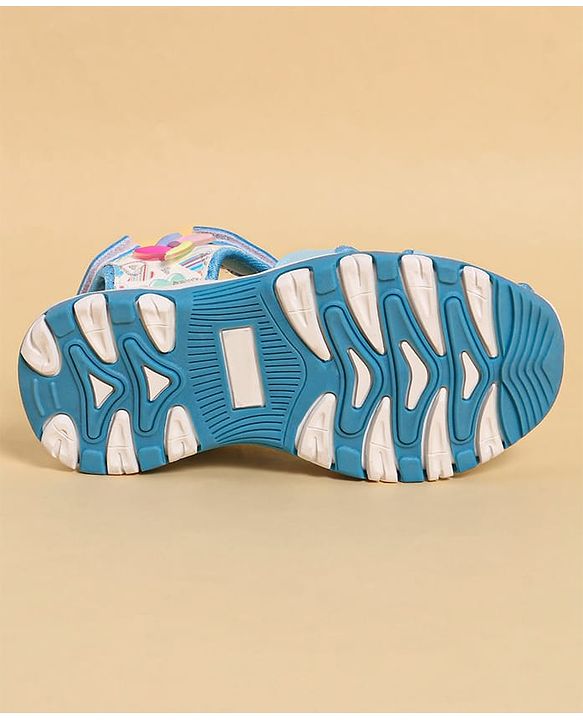 Pine Kids Heart Printed Sandals With Floral Applique & Velcro Closure - Purple