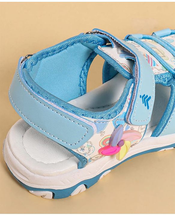 Pine Kids Heart Printed Sandals With Floral Applique & Velcro Closure - Purple