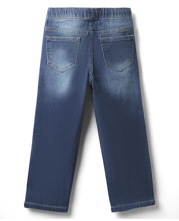 Pine Kids Woven Full Length Washed Denim Jeans With Floral Print - Blue