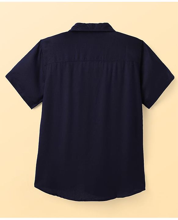 Pine Kids Viscose Woven Half Sleeves Shirt & T-Shirt with Text Print - Navy Blue & White