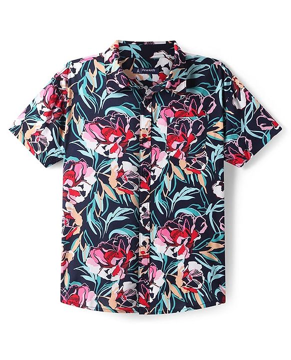 Pine Kids Cotton Woven Half Sleeves Floral Print Shirt - Multicolour
