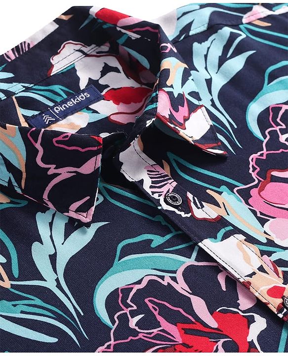 Pine Kids Cotton Woven Half Sleeves Floral Print Shirt - Multicolour