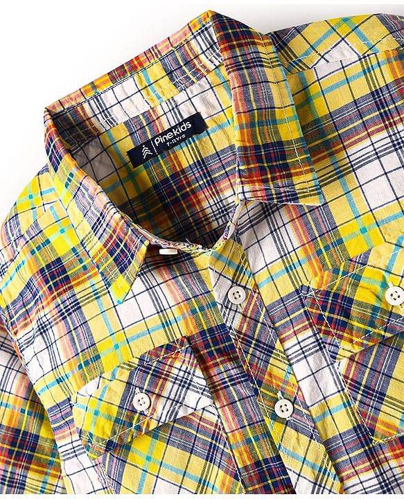 Pine Kids Cotton Woven Half Sleeves Checked Shirt - Yellow