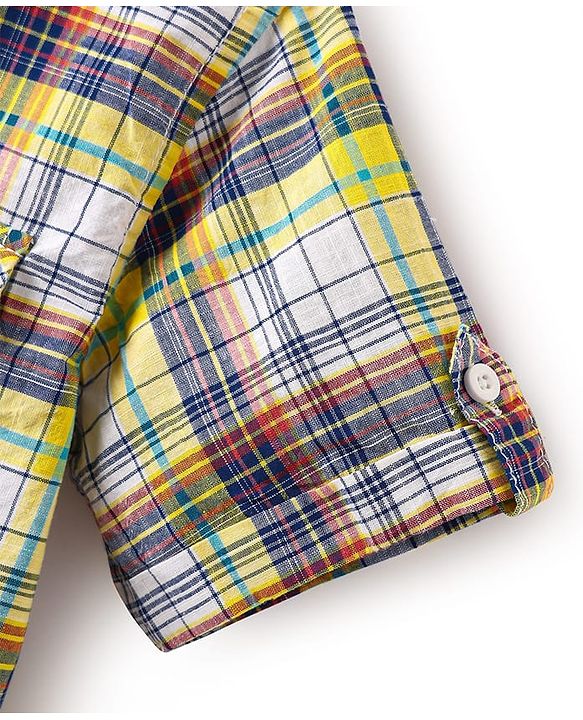 Pine Kids Cotton Woven Half Sleeves Checked Shirt - Yellow