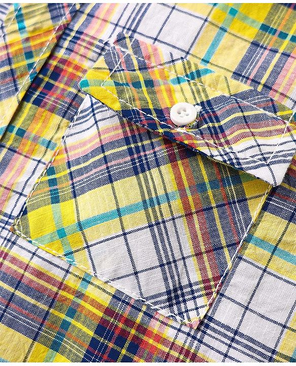 Pine Kids Cotton Woven Half Sleeves Checked Shirt - Yellow