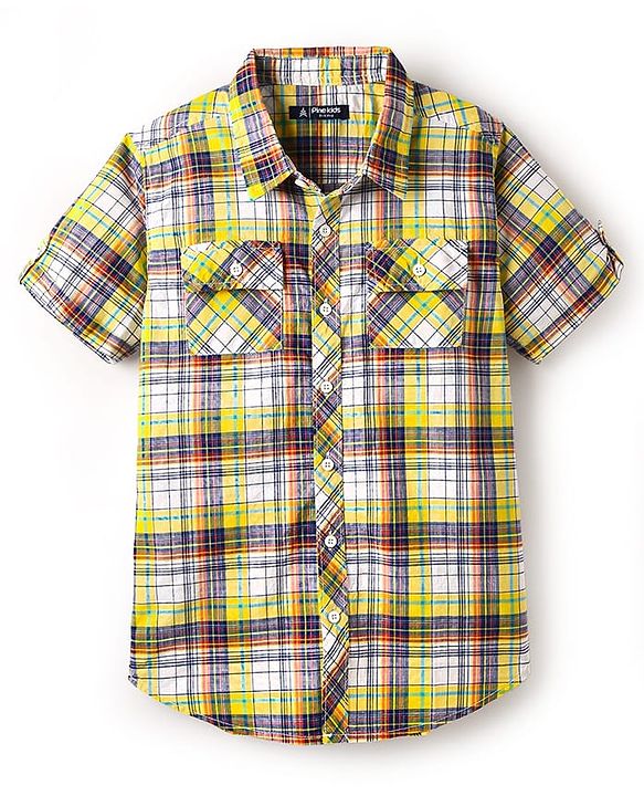 Pine Kids Cotton Woven Half Sleeves Checked Shirt - Yellow