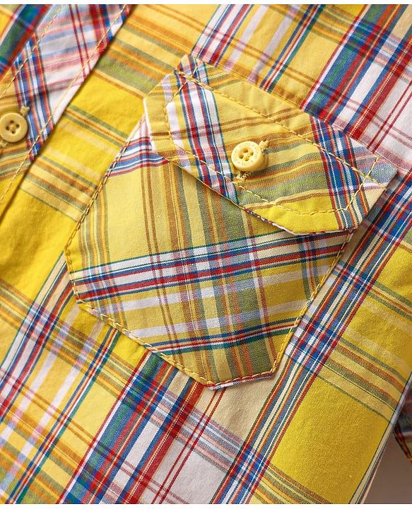 Pine Kids Cotton Woven Half Sleeves Checked Shirt - Yellow