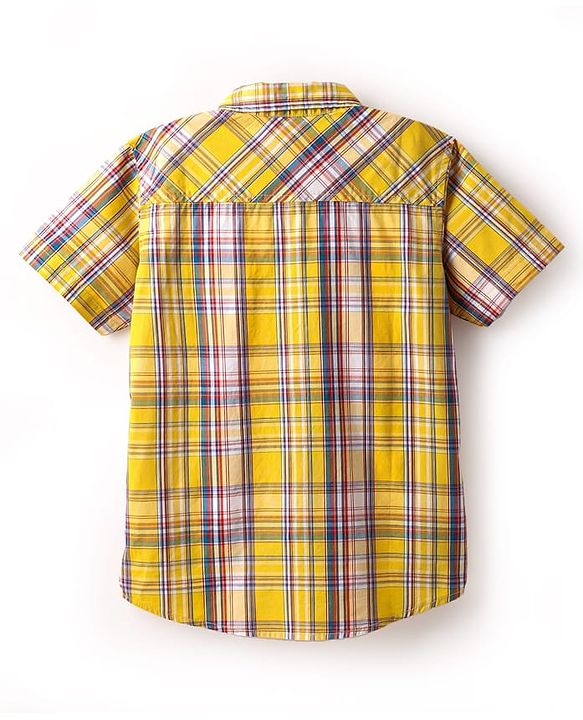 Pine Kids Cotton Woven Half Sleeves Checked Shirt - Yellow