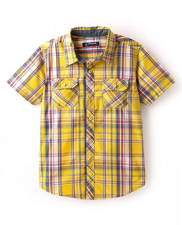 Pine Kids Cotton Woven Half Sleeves Checked Shirt - Yellow