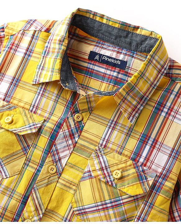 Pine Kids Cotton Woven Half Sleeves Checked Shirt - Yellow