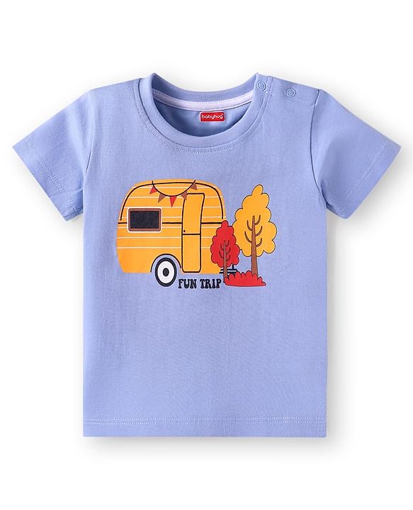 Babyhug Single Jersey Knit Half Sleeves T-Shirt & Shorts Set with Fun Trip Print - Lavender