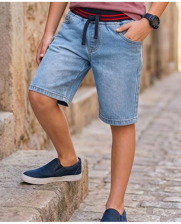 Pine Kids Woven Knee Length Washed Shorts - Light Blue