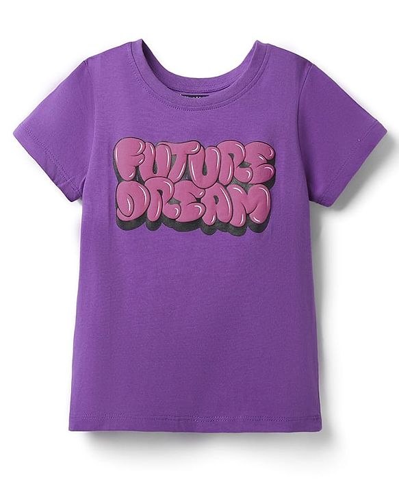 Pine Kids Cotton Knit Half Sleeves T-Shirt with Future Dream Text Print - Purple