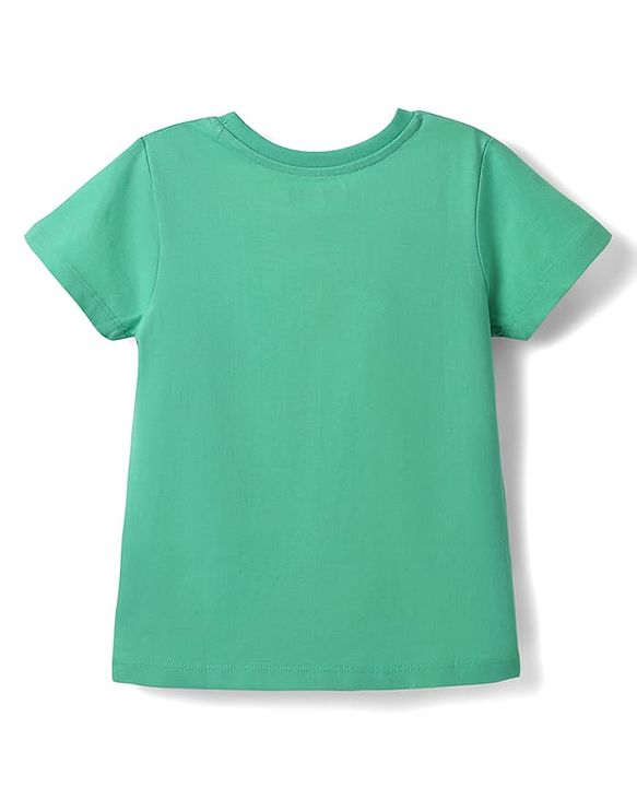 Pine Kids Cotton Knit Half Sleeves T-Shirt with Text Print - Mint