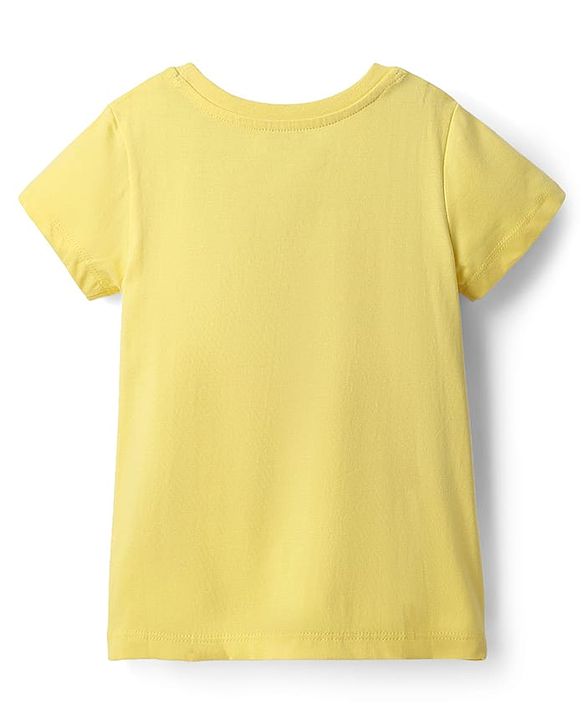 Pine Kids Cotton Knit Half Sleeves T-Shirt with Heart Print - Yellow
