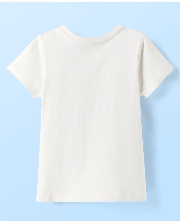 Pine Kids Cotton Knit Half Sleeves T-Shirt with Text & Floral Print - White