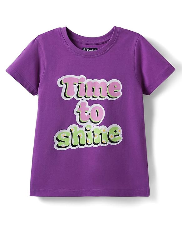Pine Kids Cotton Knit Half Sleeves T-Shirt with Text Print - Purple
