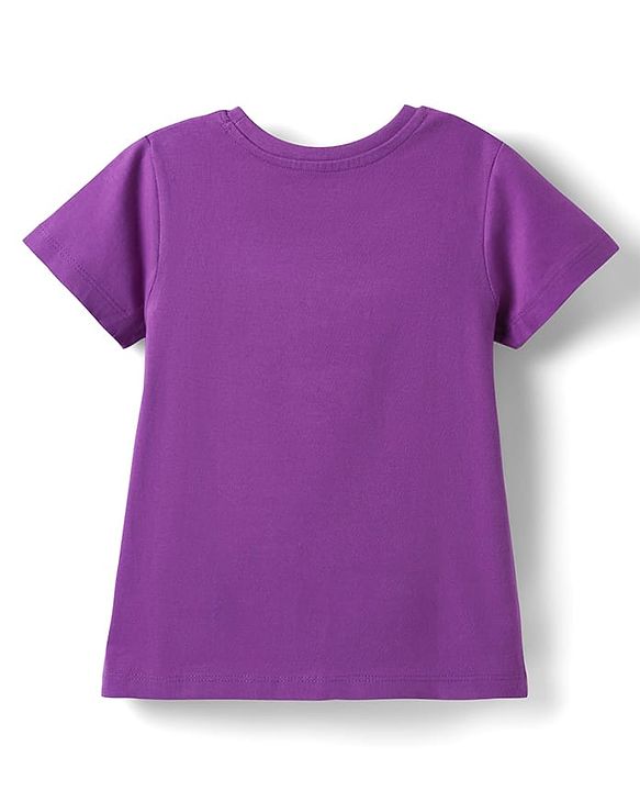 Pine Kids Cotton Knit Half Sleeves T-Shirt with Text Print - Purple