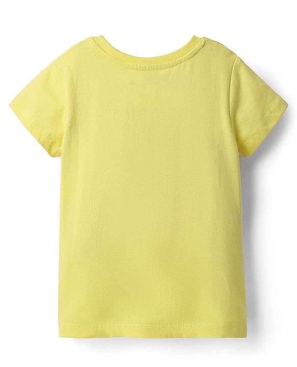 Pine Kids Cotton Knit Half Sleeves T-Shirt with Floral Print - Lemon