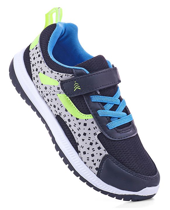 Pine Kids Velcro Closure Printed Sports Shoes - Black & Grey