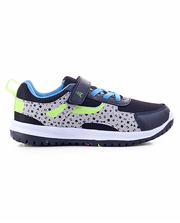 Pine Kids Velcro Closure Printed Sports Shoes - Black & Grey