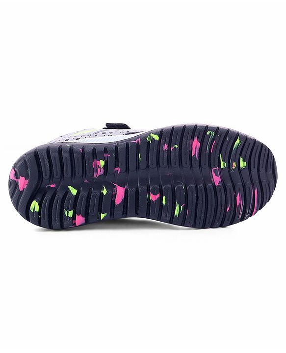 Pine Kids Velcro Closure Printed Sports Shoes - Black & Grey