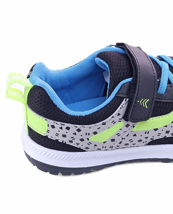 Pine Kids Velcro Closure Printed Sports Shoes - Black & Grey