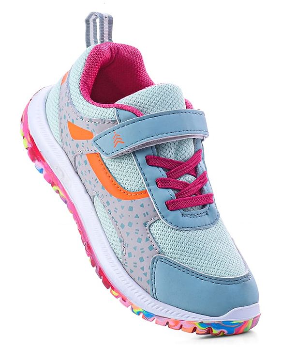 Pine Kids Velcro Closure Printed Sports Shoes - Light Blue