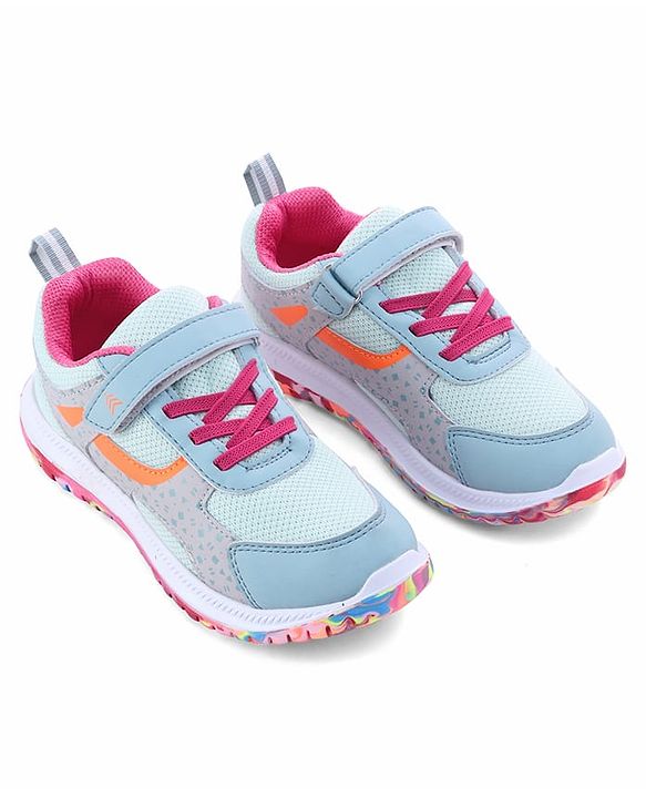 Pine Kids Velcro Closure Printed Sports Shoes - Light Blue